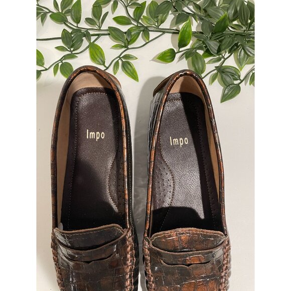 Impo Womens Devon Penny Loafer Shoe Brown Crocodile Slip On Leather 8.5M Comfort - Picture 12 of 12